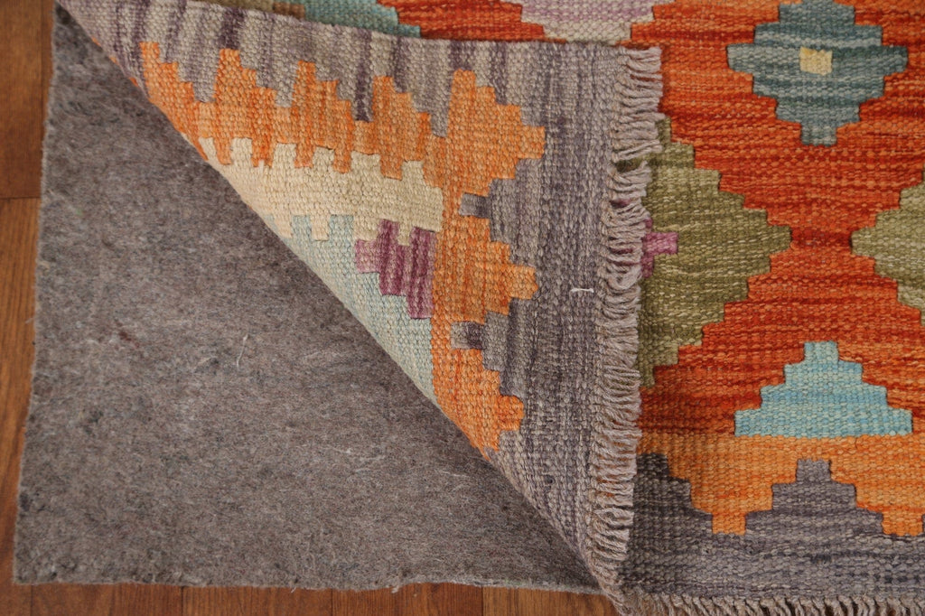 Orange Wool Kilim Runner Rug 3x8