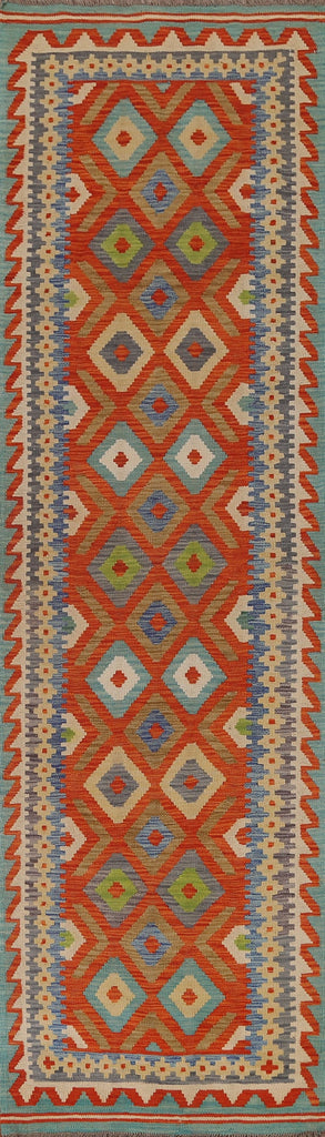 Orange Wool Kilim Runner Rug 3x10