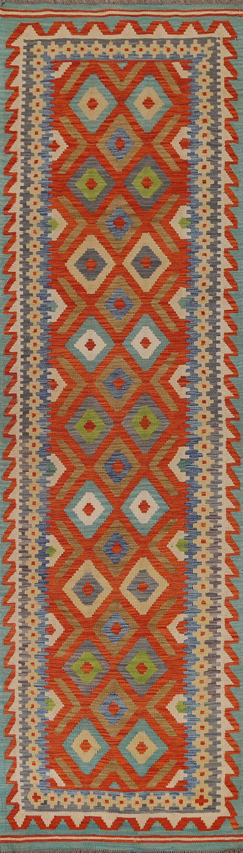 Orange Wool Kilim Runner Rug 3x10