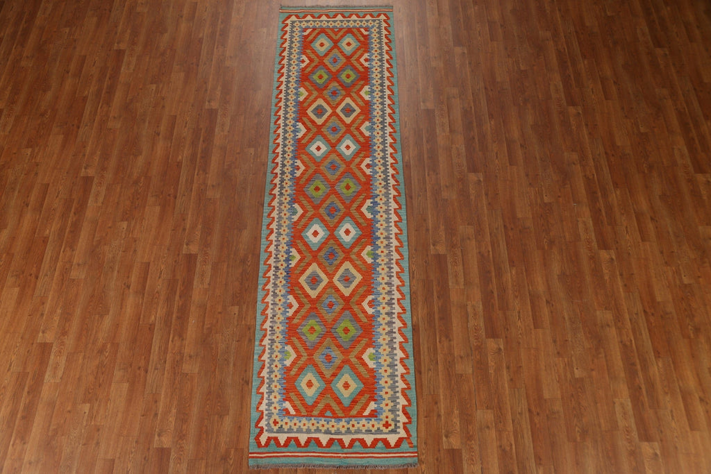 Orange Wool Kilim Runner Rug 3x10