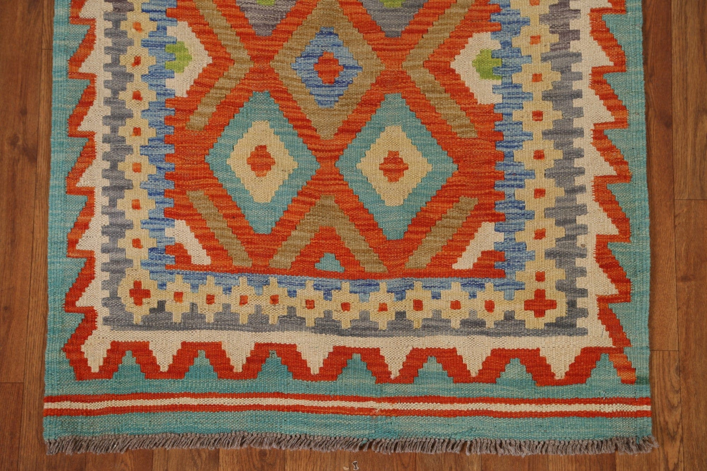 Orange Wool Kilim Runner Rug 3x10