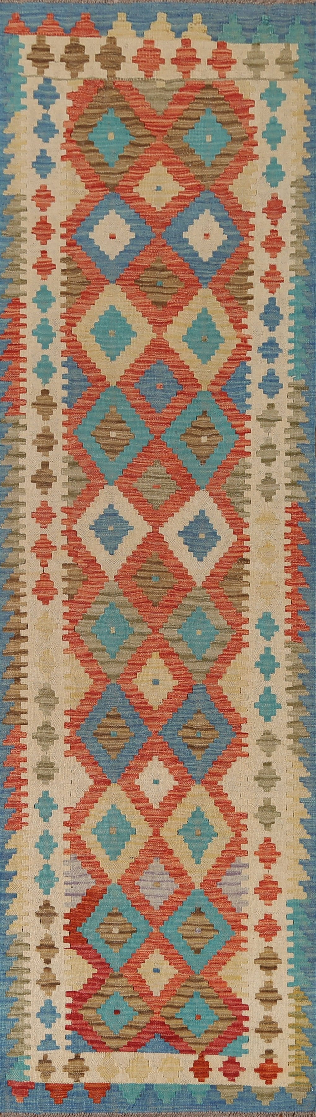 Hand-Woven Wool Kilim Oriental Runner Rug 3x9