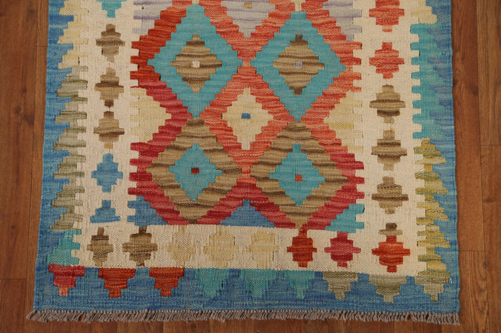 Hand-Woven Wool Kilim Oriental Runner Rug 3x9