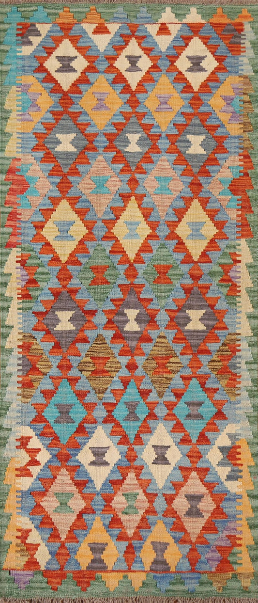 Geometric Kilim Wool Runner Rug 3x7