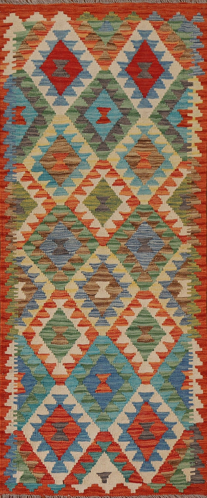 Geometric Kilim Wool Runner Rug 3x7