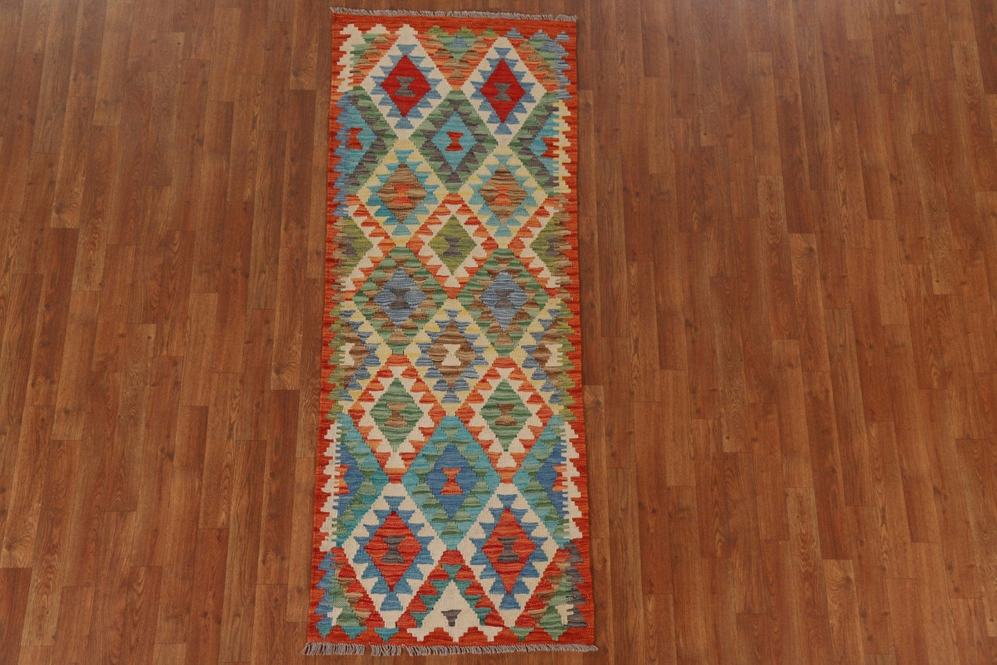 Geometric Kilim Wool Runner Rug 3x7