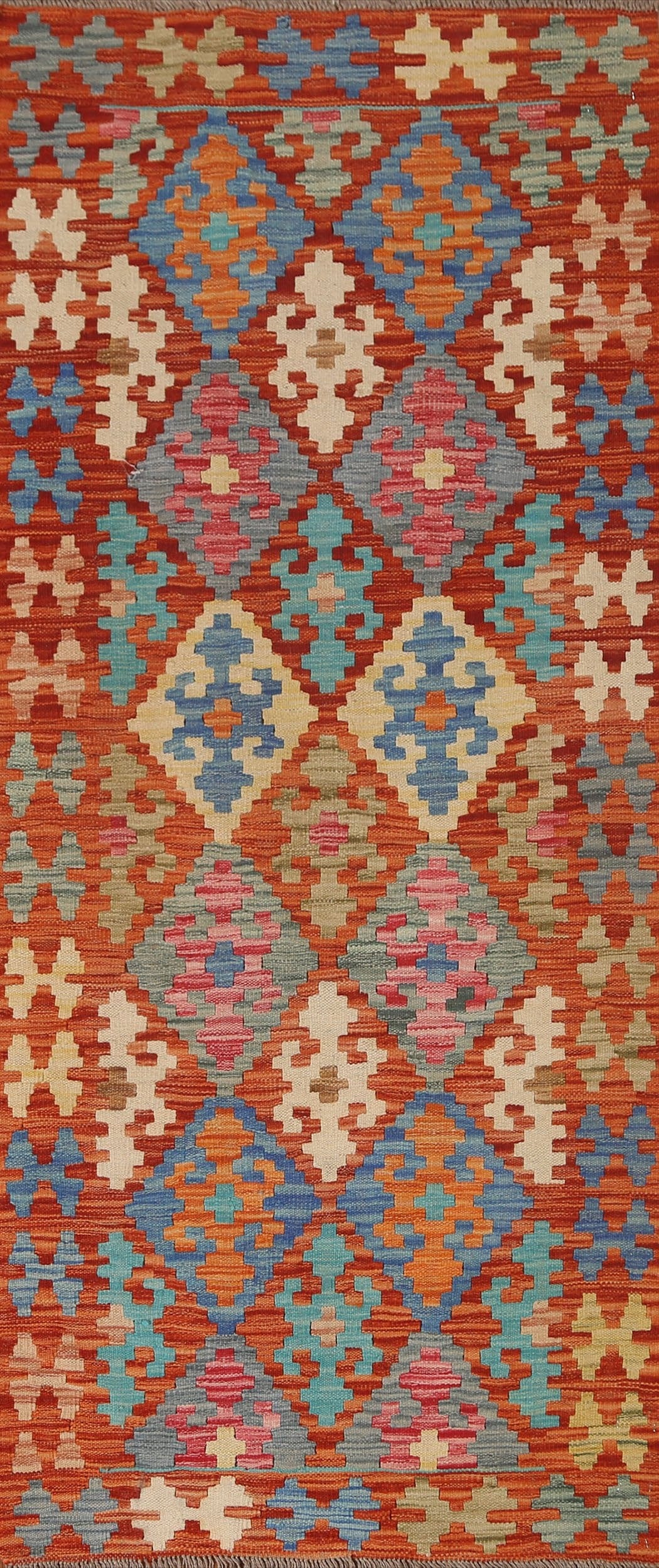 All-Over Geometric Kilim Wool Runner Rug 2x7