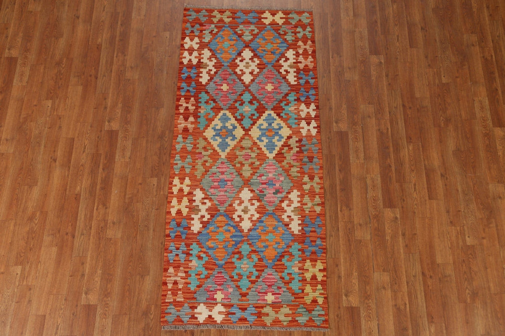 All-Over Geometric Kilim Wool Runner Rug 2x7