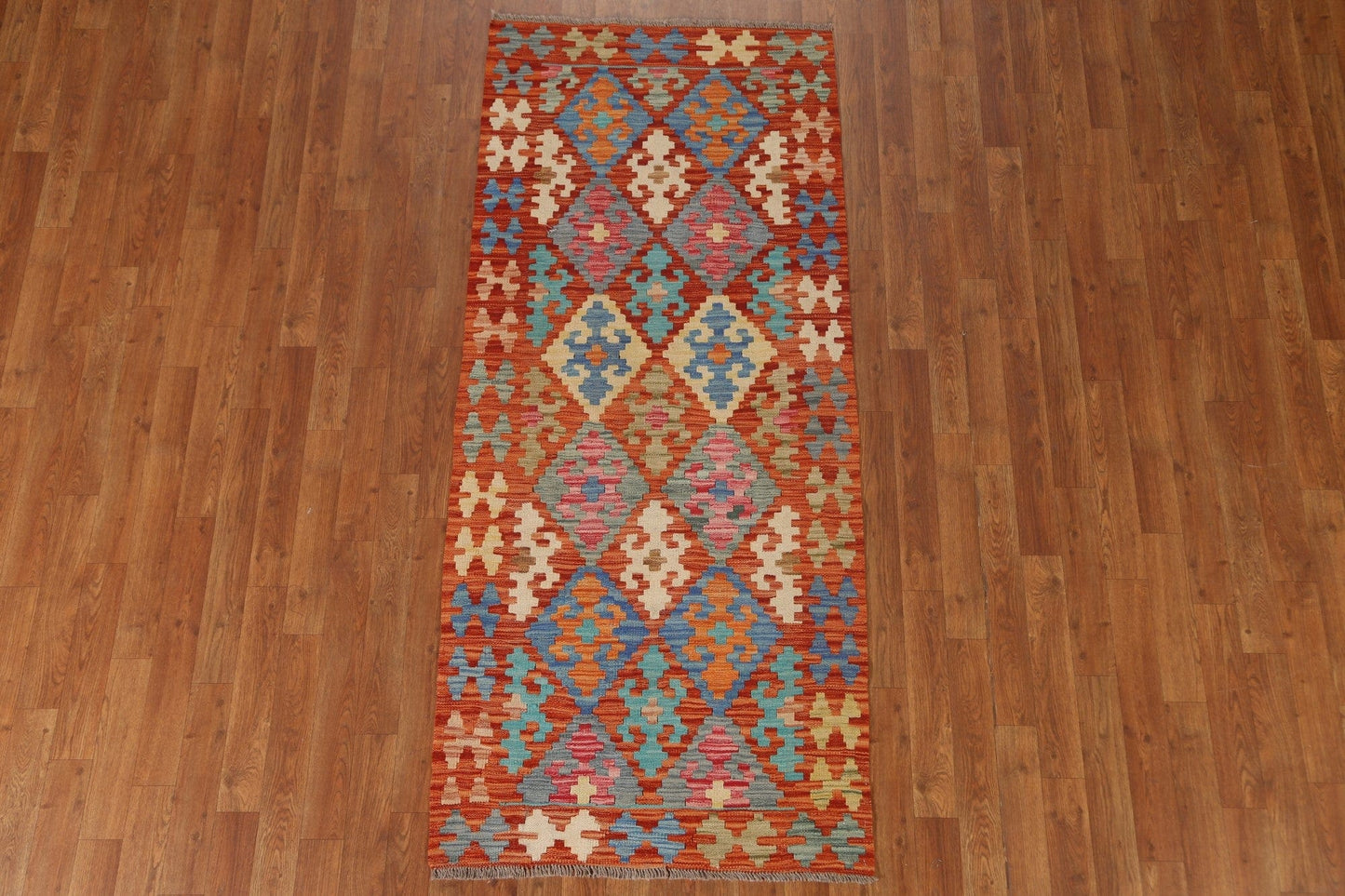 All-Over Geometric Kilim Wool Runner Rug 2x7