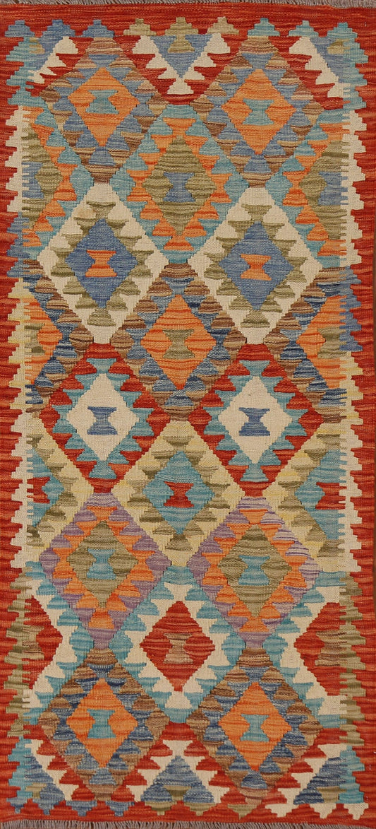 Geometric Kilim Wool Runner Rug 3x7