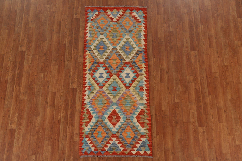 Geometric Kilim Wool Runner Rug 3x7