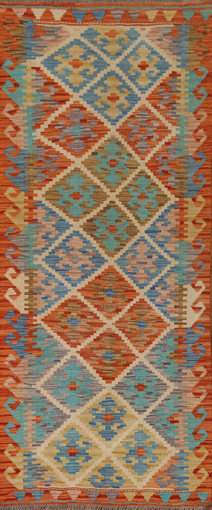 Orange Wool Kilim Runner Rug 3x7