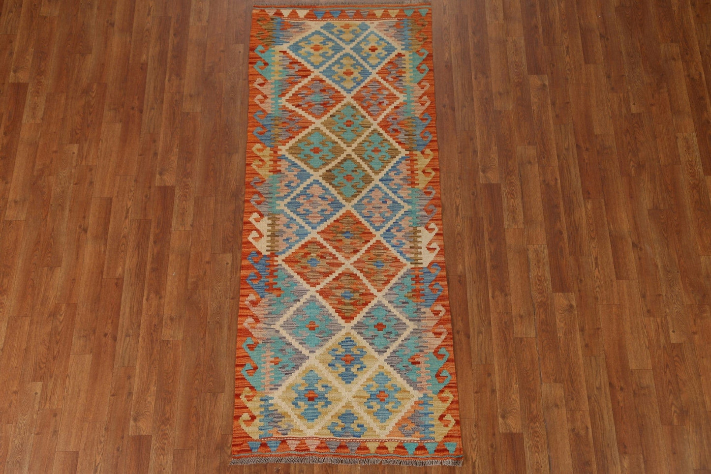 Orange Wool Kilim Runner Rug 3x7