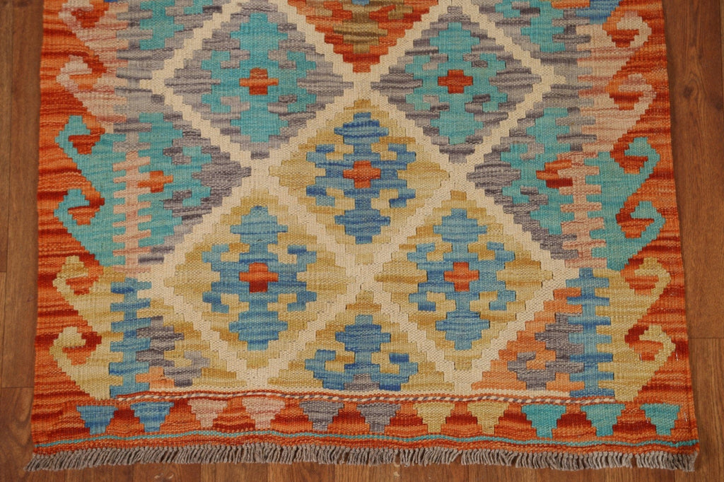 Orange Wool Kilim Runner Rug 3x7