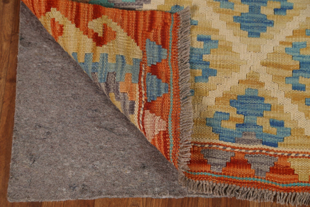 Orange Wool Kilim Runner Rug 3x7