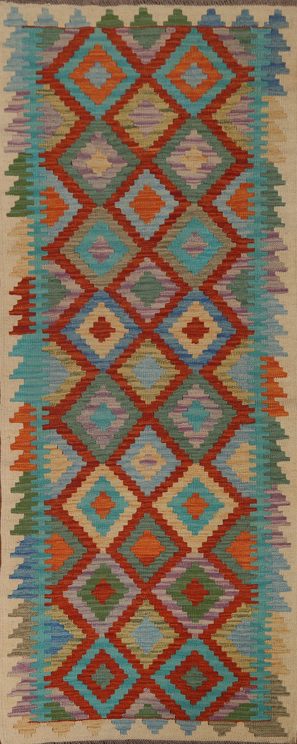 Geometric Kilim Oriental Runner Rug 3x7