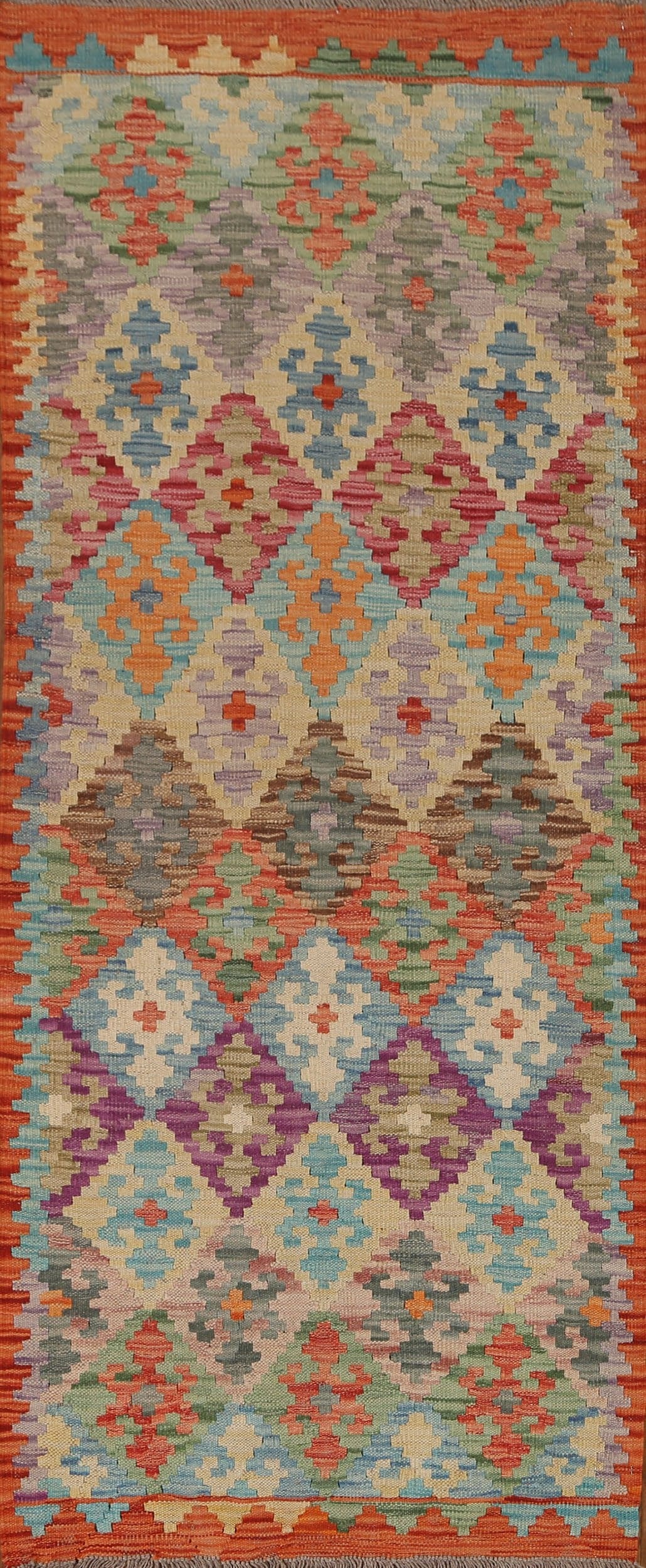 All-Over Kilim Geometric Runner Rug 3x7