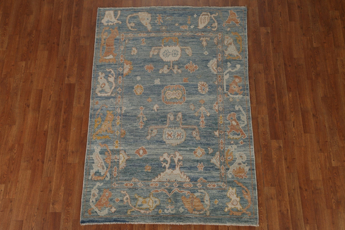 Blue Floral Oushak Vegetable Dye Area Rug 4x6