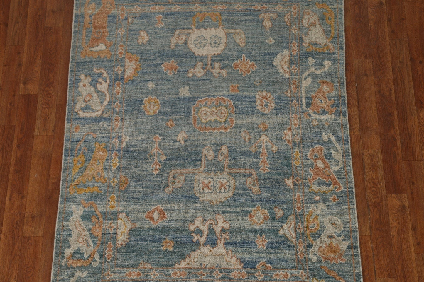 Blue Floral Oushak Vegetable Dye Area Rug 4x6