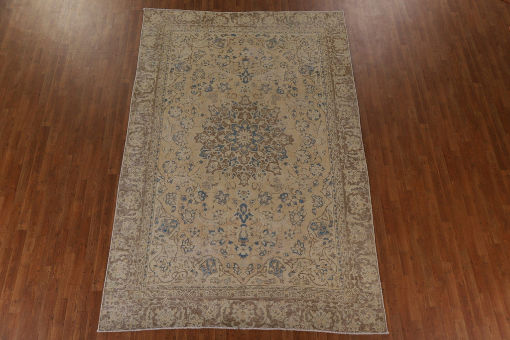 Distressed Floral Tabriz Persian Area Rug 7x11