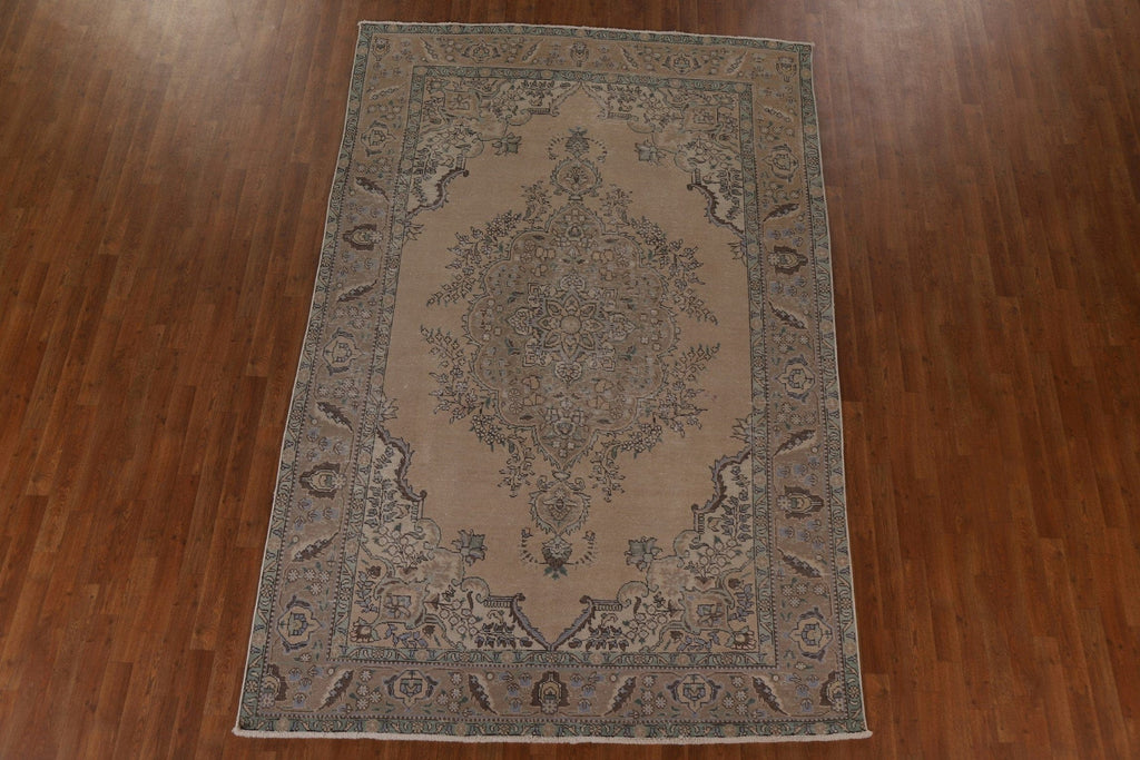 Distressed Vintage Tabriz Persian Area Rug 7x10