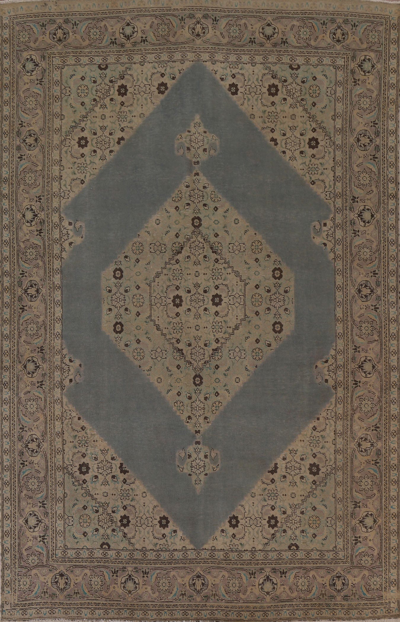 Distressed Geometric Tabriz Persian Area Rug 7x11