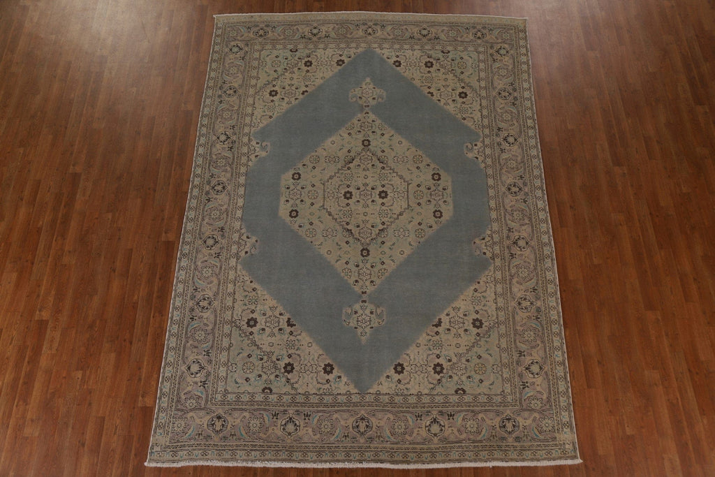 Distressed Geometric Tabriz Persian Area Rug 7x11