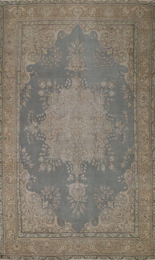 Distressed Gray Tabriz Persian Area Rug 8x11