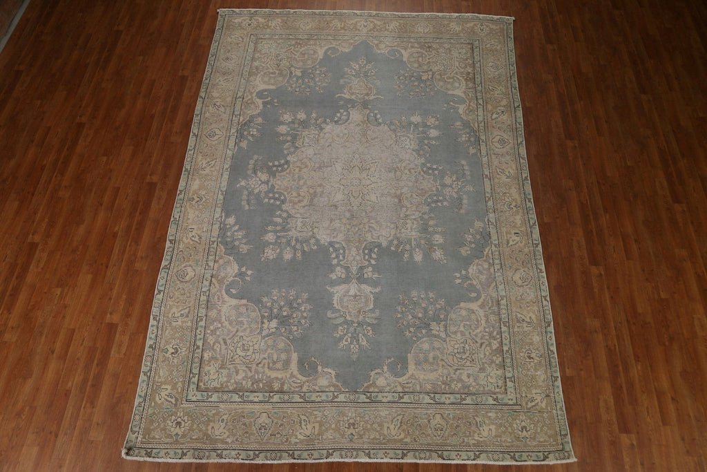 Distressed Gray Tabriz Persian Area Rug 8x11