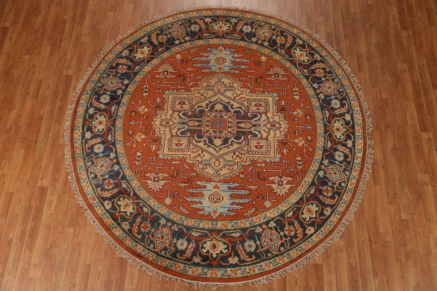 Geometric Heriz-Serapi Round Area Rug 8x8