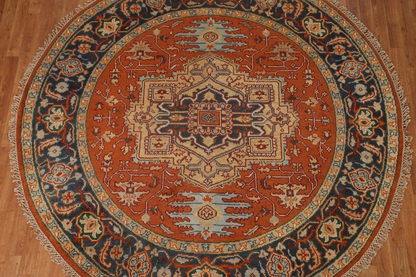 Geometric Heriz-Serapi Round Area Rug 8x8