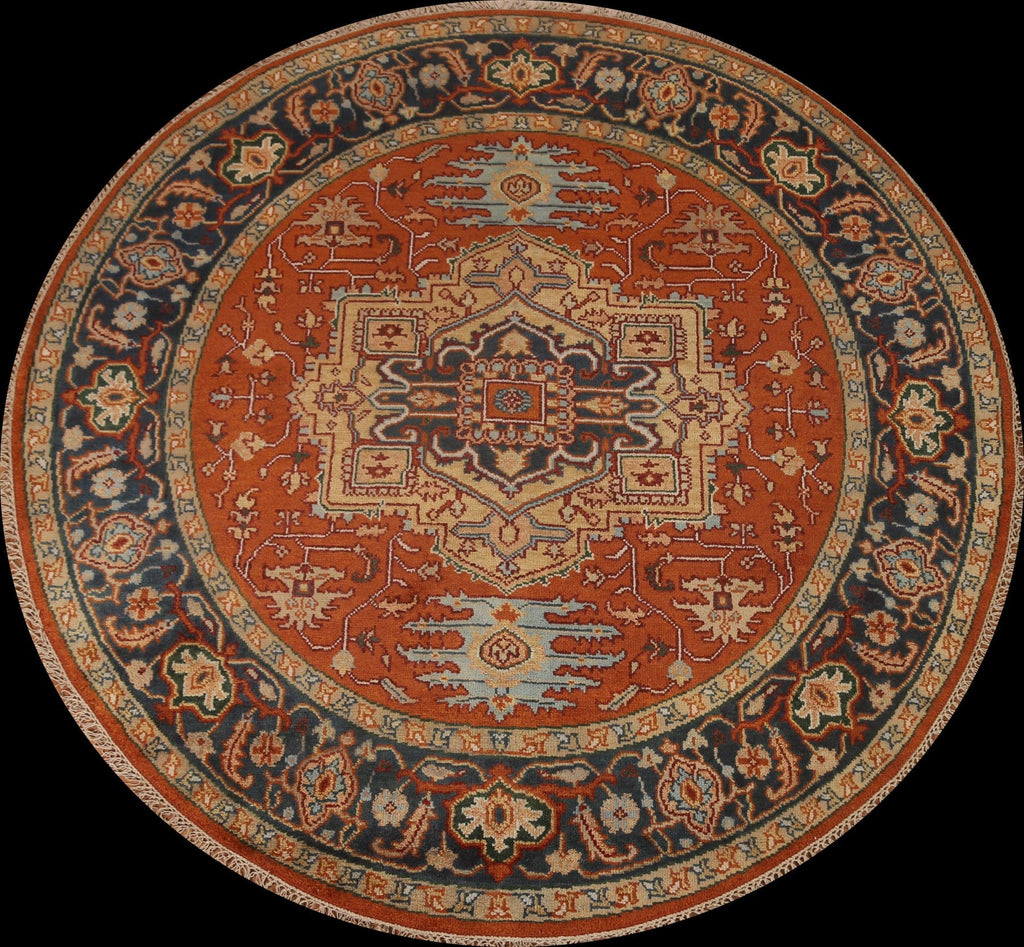 Geometric Heriz-Serapi Round Area Rug 8x8