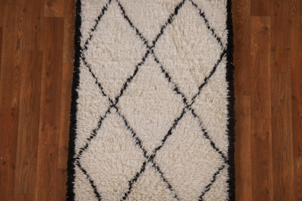 Ivory Moroccan Oriental Wool Rug 2x3