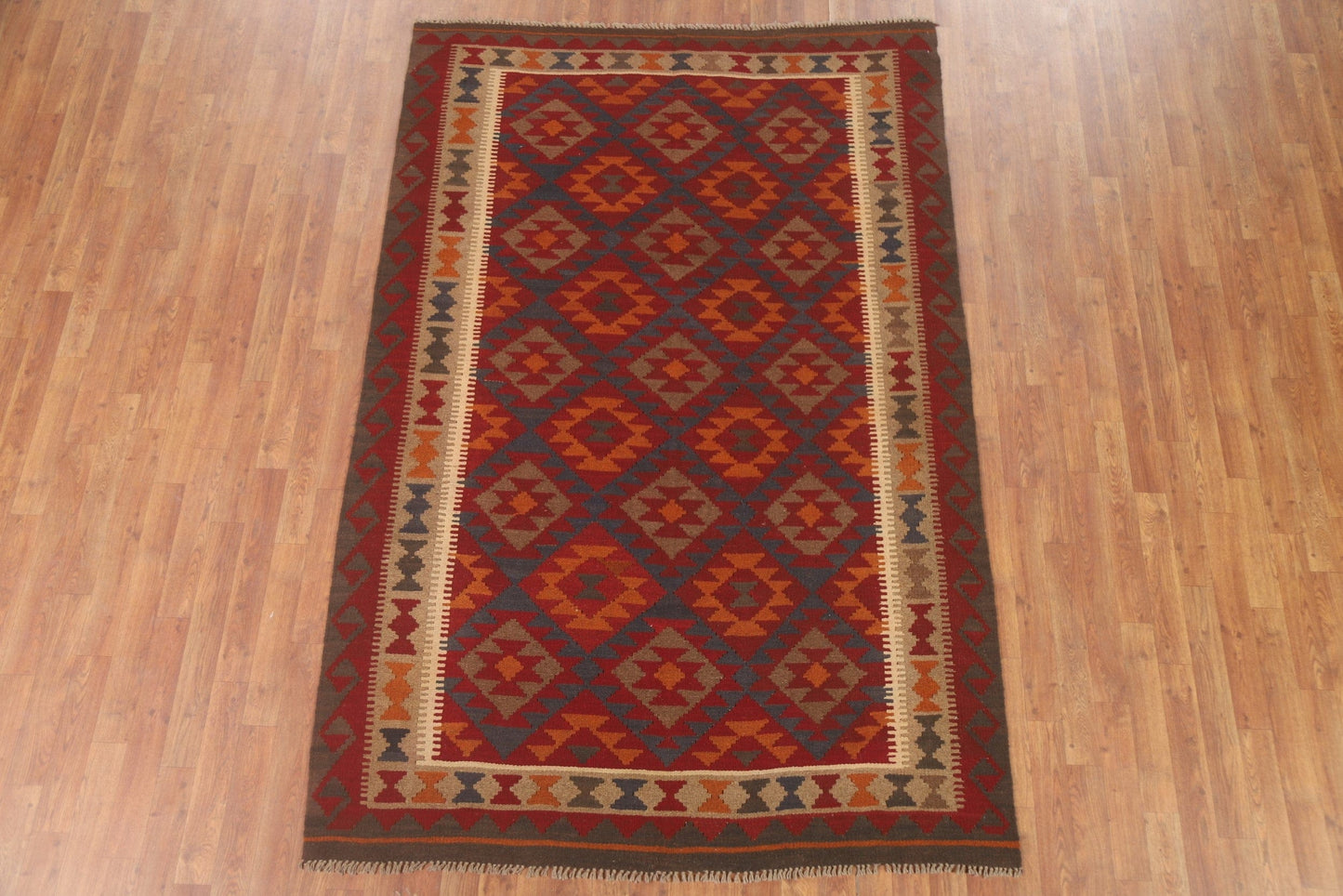 Geometric Kilim Reversible Wool Area Rug 5x8