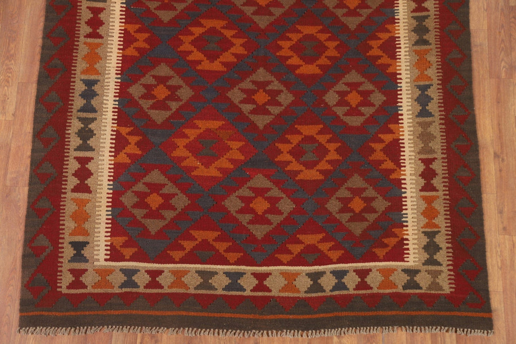 Geometric Kilim Reversible Wool Area Rug 5x8