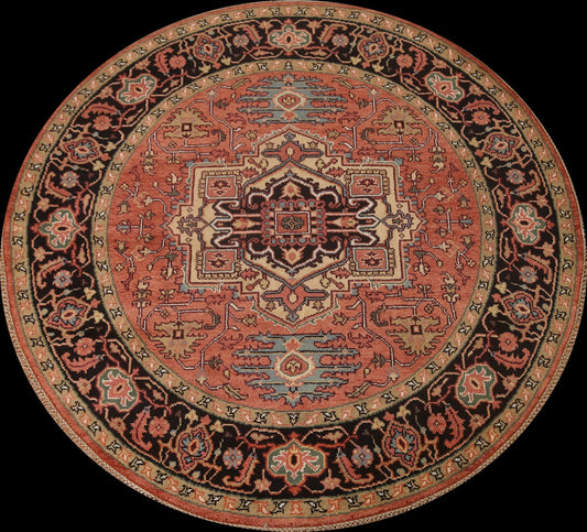 Round Heriz-Serapi Wool Area Rug 8x8