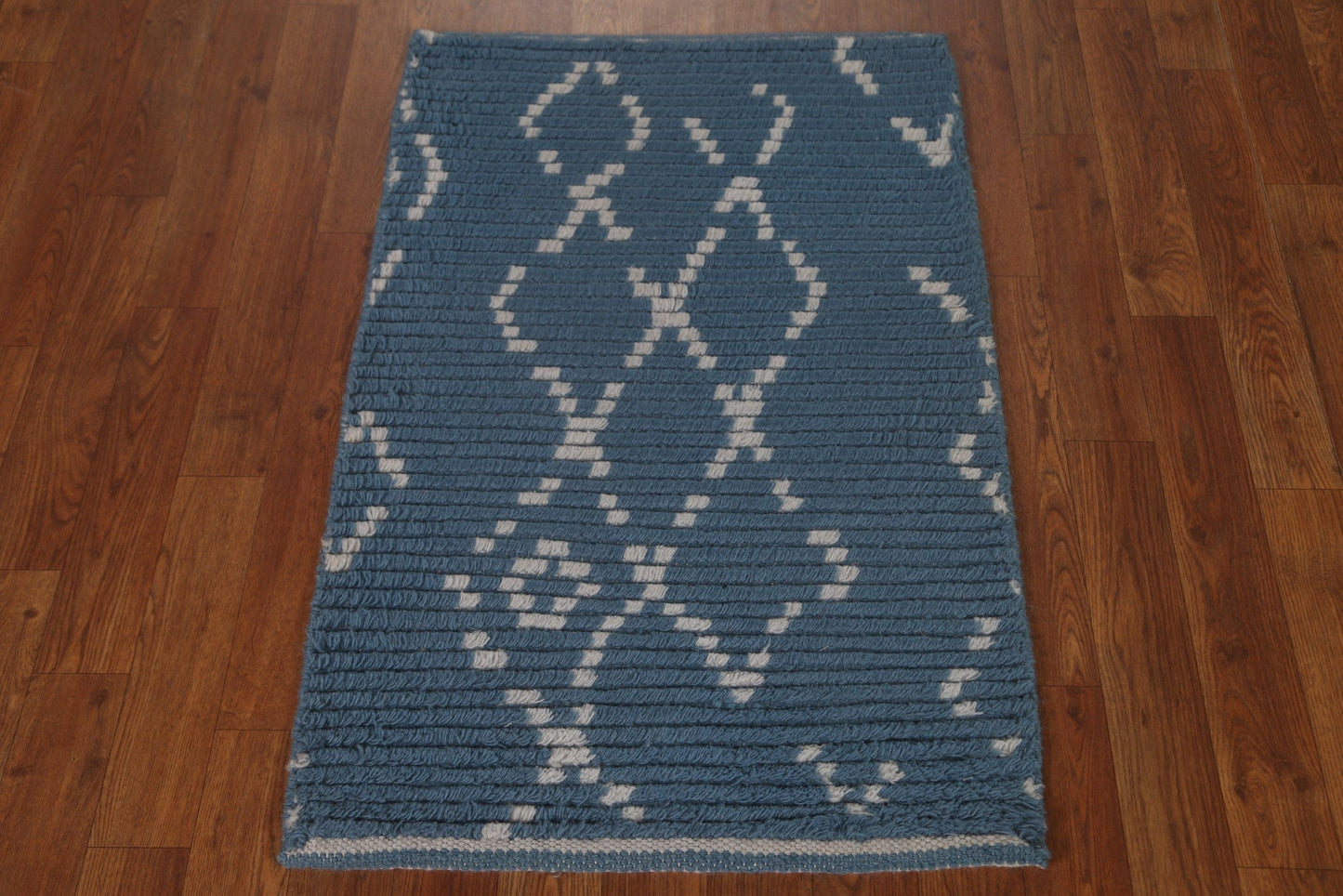 Striped Blue Moroccan Oriental Rug 2x3