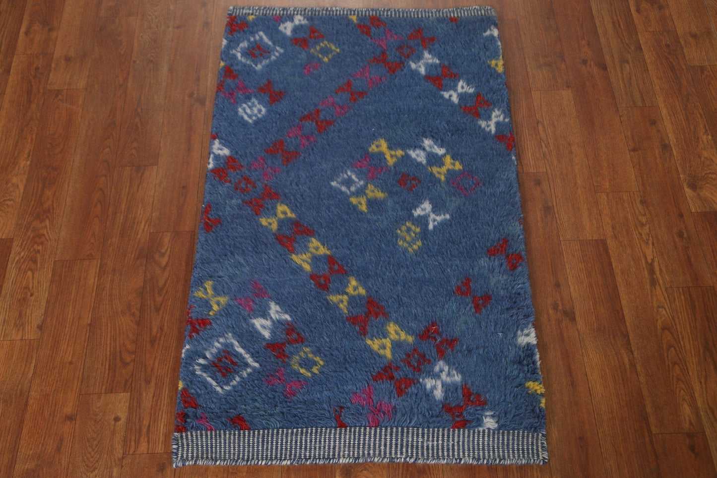 Blue Moroccan Oriental Wool Rug 2x3