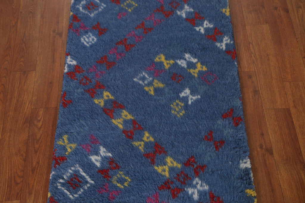 Blue Moroccan Oriental Wool Rug 2x3