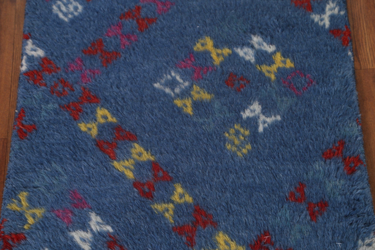 Blue Moroccan Oriental Wool Rug 2x3