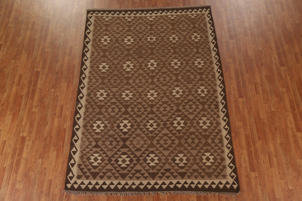 Brown Wool Kilim Oriental Area Rug 7x9