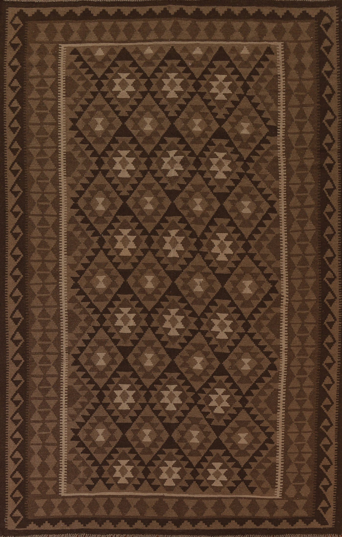 Brown Kilim Wool Area Rug 7x10