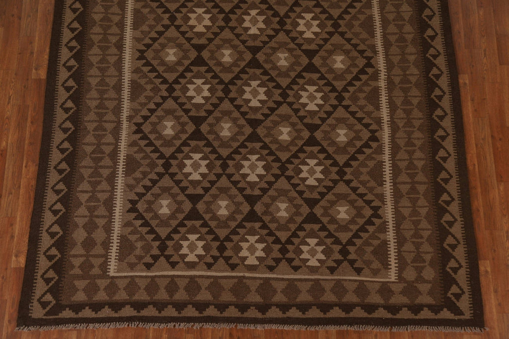 Brown Kilim Wool Area Rug 7x10