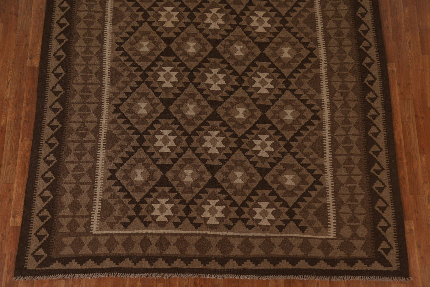 Brown Kilim Wool Area Rug 7x10