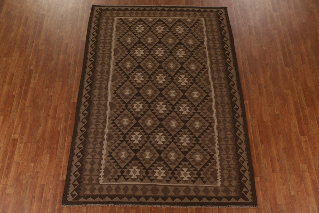 Brown Kilim Wool Area Rug 7x10