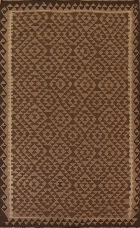 Tribal Kilim Brown Wool Area Rug 7x10