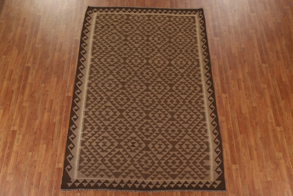 Tribal Kilim Brown Wool Area Rug 7x10