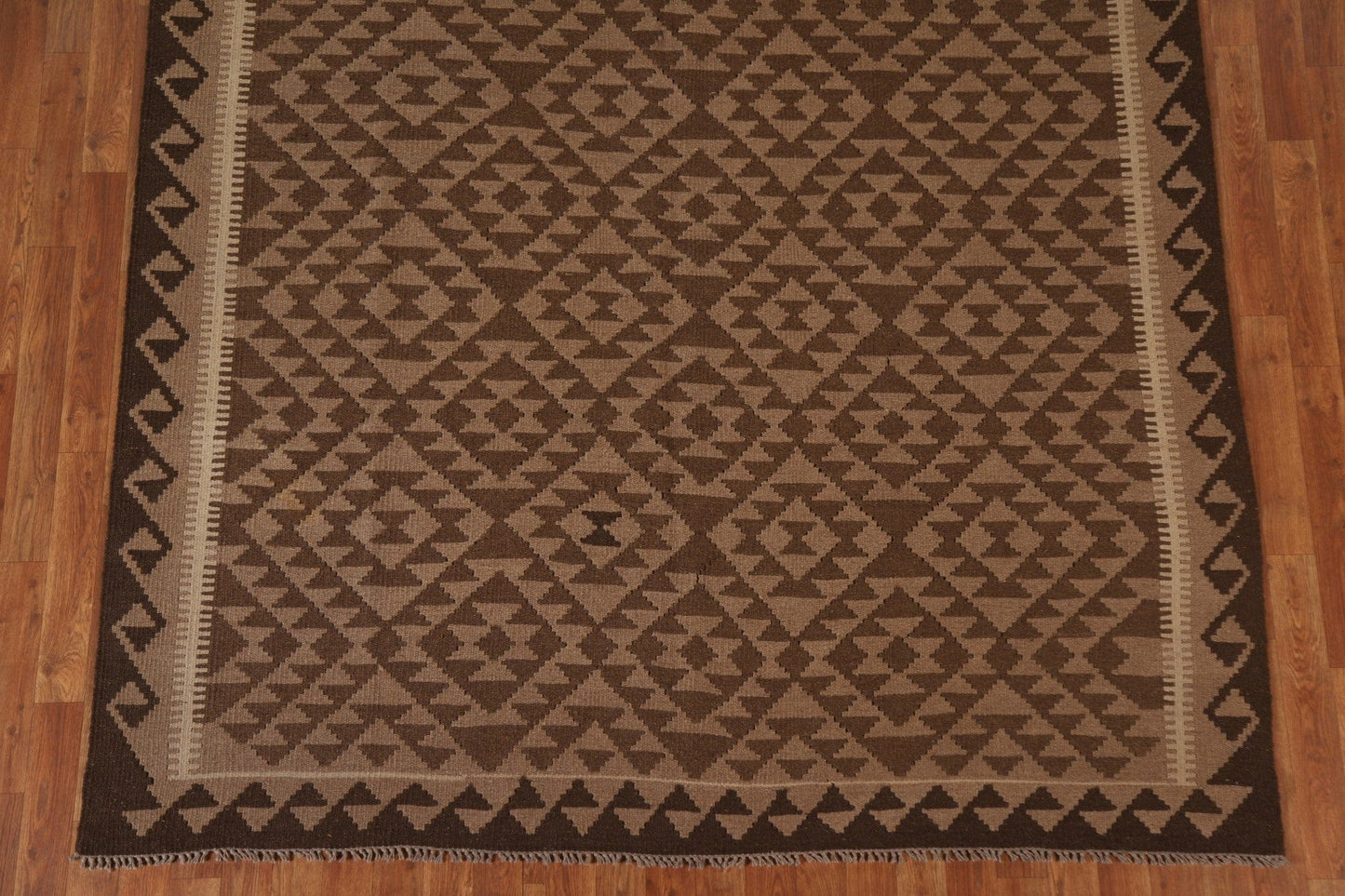 Tribal Kilim Brown Wool Area Rug 7x10