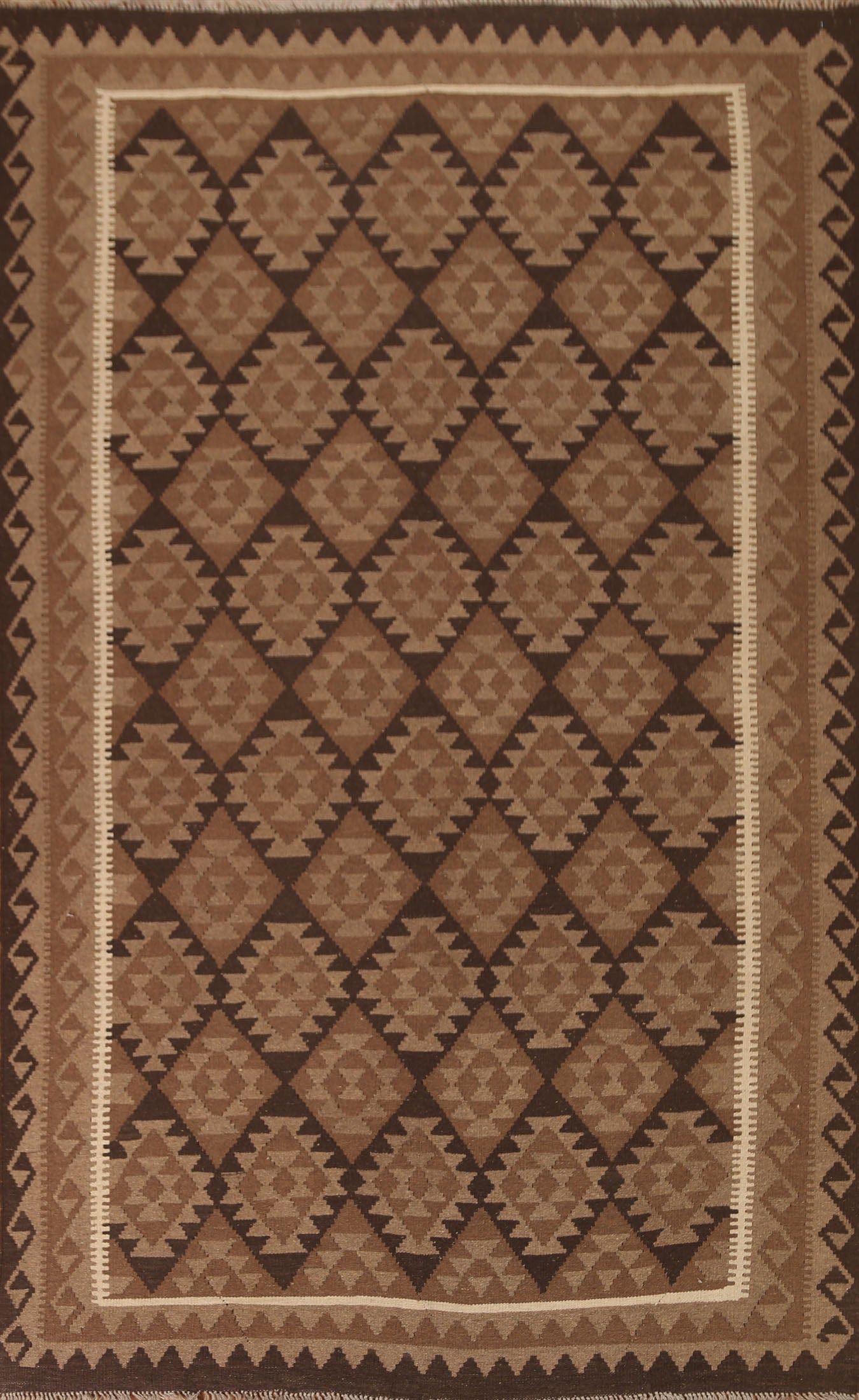 Brown Wool Kilim Oriental Area Rug 7x10