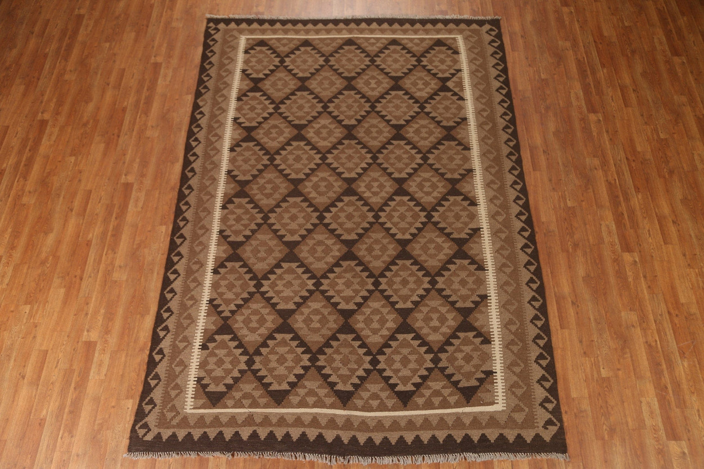 Brown Wool Kilim Oriental Area Rug 7x10